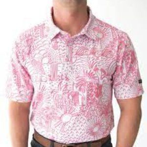 Yatta Men's Tropical Pink Shaka Life Golf Polo